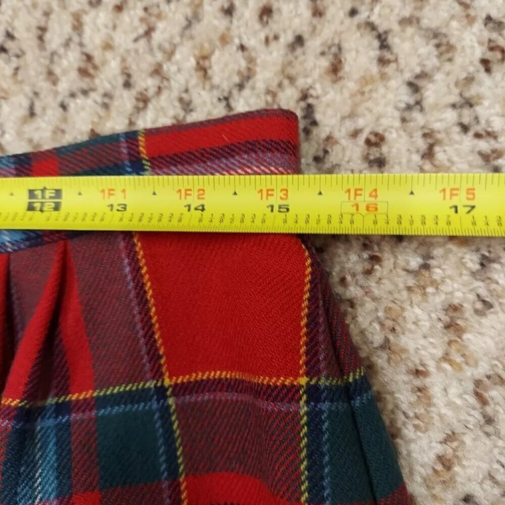 Vintage Charter Club 100% New Pure Wool Plaid Mini Pencil Skirt 14 Lined Red - Picture 8 of 12